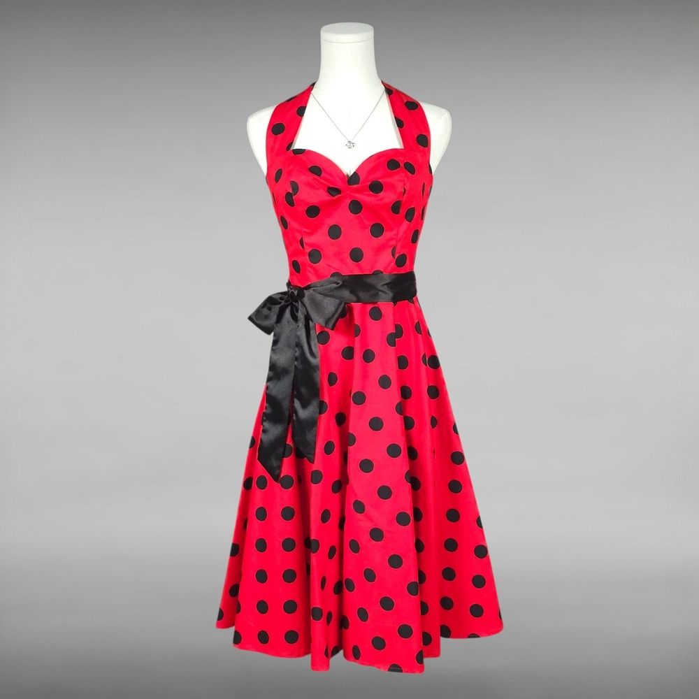 New Grace Karin Retro Rockabilly Polka Dot Halter A Line Swing Dress Womens M - Picture 3 of 10